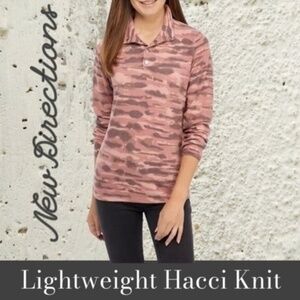 NEW DIRECTIONS Cozy Hacci Knit 1/4-Snap Placket Long Sleeve Pullover Top/XL NWT